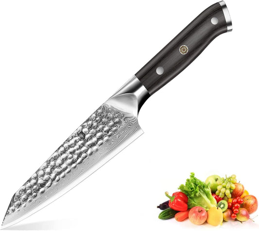 Paring Knife, Damascus Utility Knife 5 inch, Japanese VG10 Steel Core Ultra Sharp Peeling Knife with Ebony Handle, Hand Made with Gift Box, Holiday Gifts