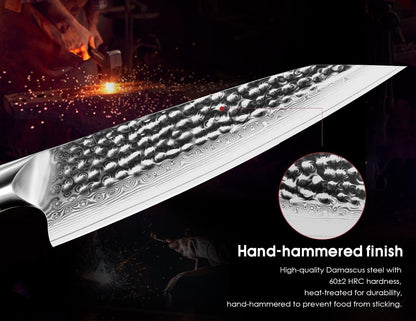 Paring Knife, Damascus Utility Knife 5 inch, Japanese VG10 Steel Core Ultra Sharp Peeling Knife with Ebony Handle, Hand Made with Gift Box, Holiday Gifts