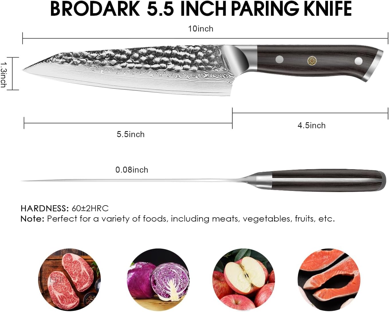 Paring Knife, Damascus Utility Knife 5 inch, Japanese VG10 Steel Core Ultra Sharp Peeling Knife with Ebony Handle, Hand Made with Gift Box, Holiday Gifts