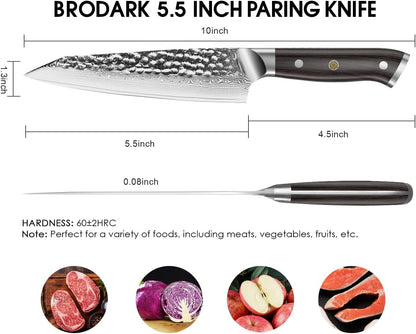 Paring Knife, Damascus Utility Knife 5 inch, Japanese VG10 Steel Core Ultra Sharp Peeling Knife with Ebony Handle, Hand Made with Gift Box, Holiday Gifts