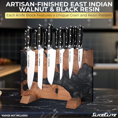 Magnetic Knife Block Double Sided Holder East Indian Walnut Black Resin Dual Surface Magnet Storage for Knives on Kitchen Countertop Holds Up To 20 Knives