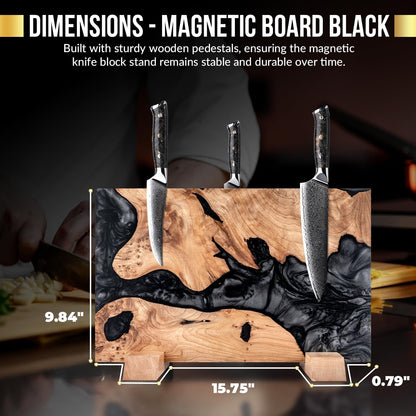 Magnetic Knife Block Double Sided Holder East Indian Walnut Black Resin Dual Surface Magnet Storage for Knives on Kitchen Countertop Holds Up To 20 Knives