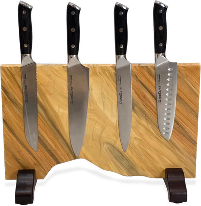 Magnetic Knife Block Double Sided Holder East Indian Walnut Black Resin Dual Surface Magnet Storage for Knives on Kitchen Countertop Holds Up To 20 Knives