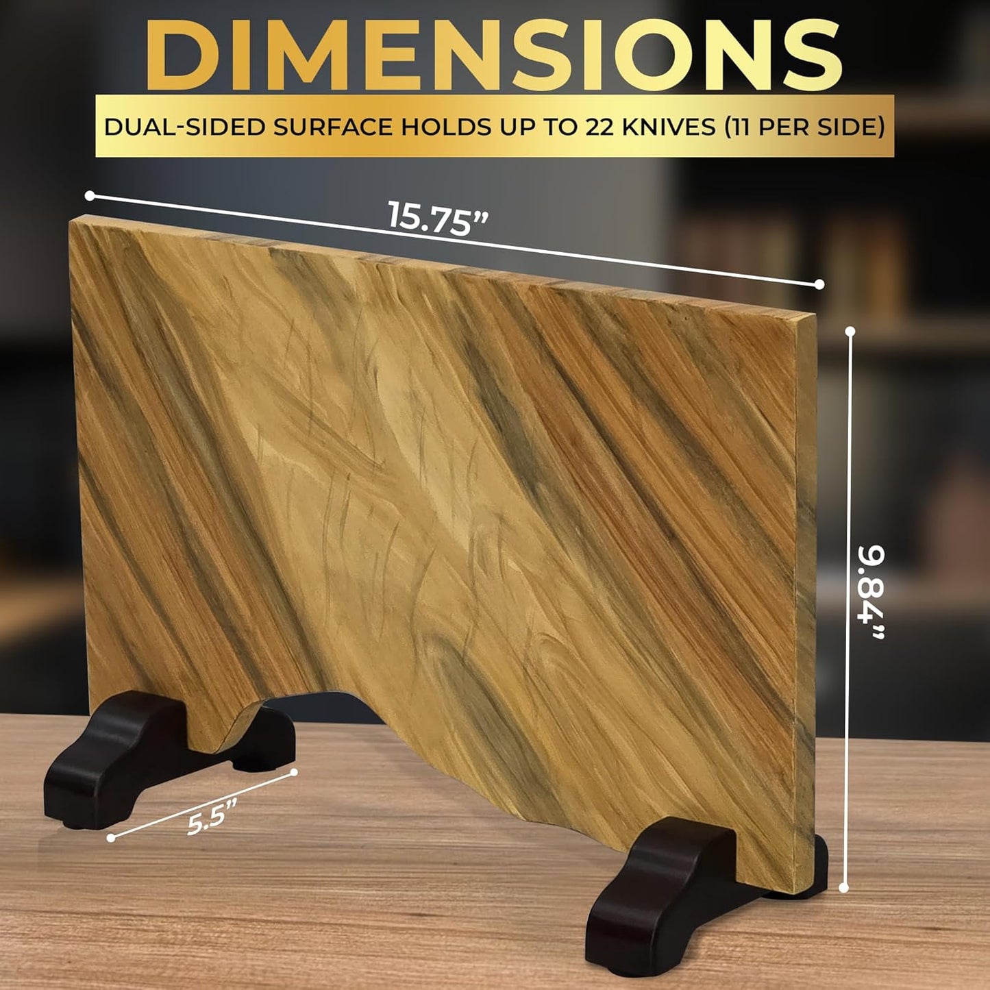 Magnetic Knife Block Double Sided Holder East Indian Walnut Black Resin Dual Surface Magnet Storage for Knives on Kitchen Countertop Holds Up To 20 Knives