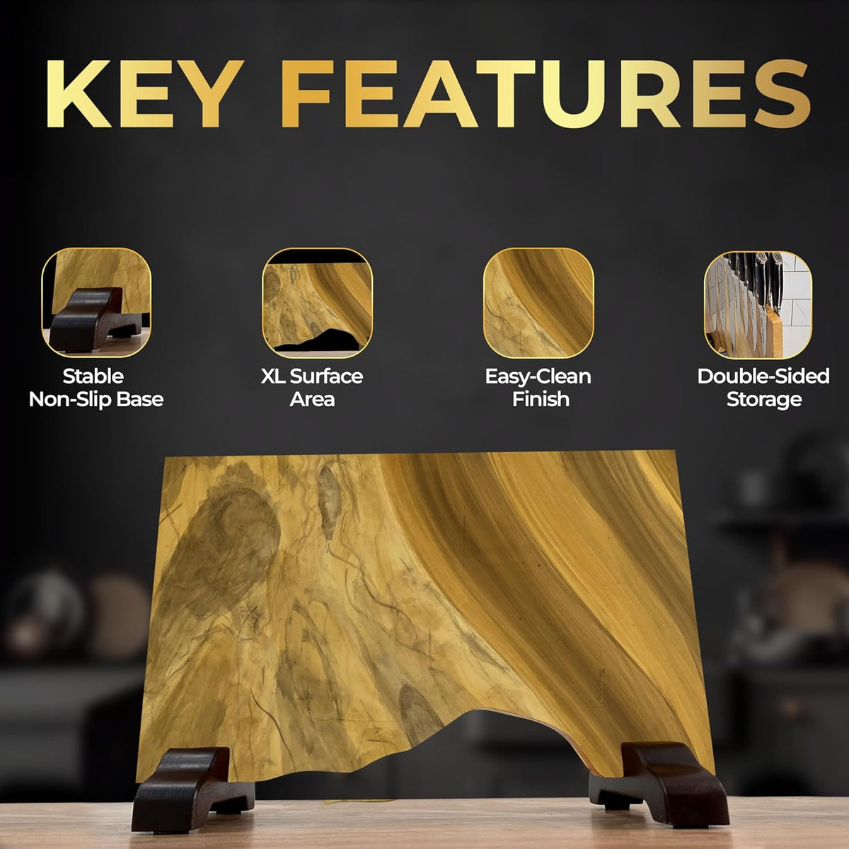 Magnetic Knife Block Double Sided Holder East Indian Walnut Black Resin Dual Surface Magnet Storage for Knives on Kitchen Countertop Holds Up To 20 Knives