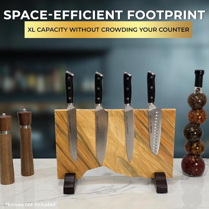 Magnetic Knife Block Double Sided Holder East Indian Walnut Black Resin Dual Surface Magnet Storage for Knives on Kitchen Countertop Holds Up To 20 Knives