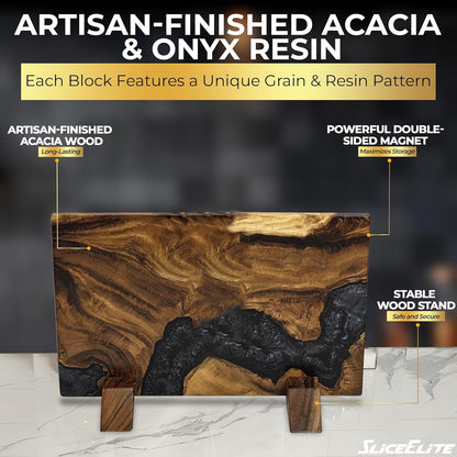 Magnetic Knife Block Double Sided Holder East Indian Walnut Black Resin Dual Surface Magnet Storage for Knives on Kitchen Countertop Holds Up To 20 Knives