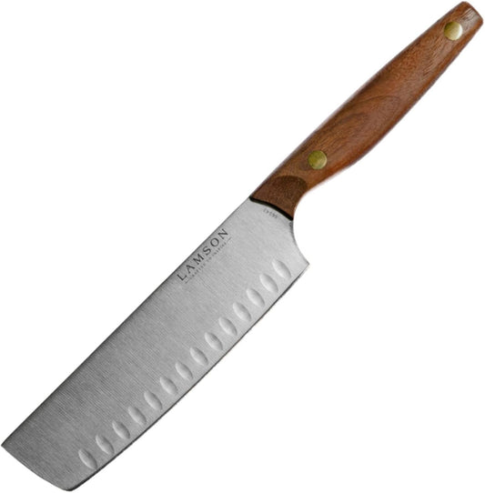 Lamson 7" Vintage Nakiri Knife with Kullenschliff (Hollow) Edge with Walnut Handle