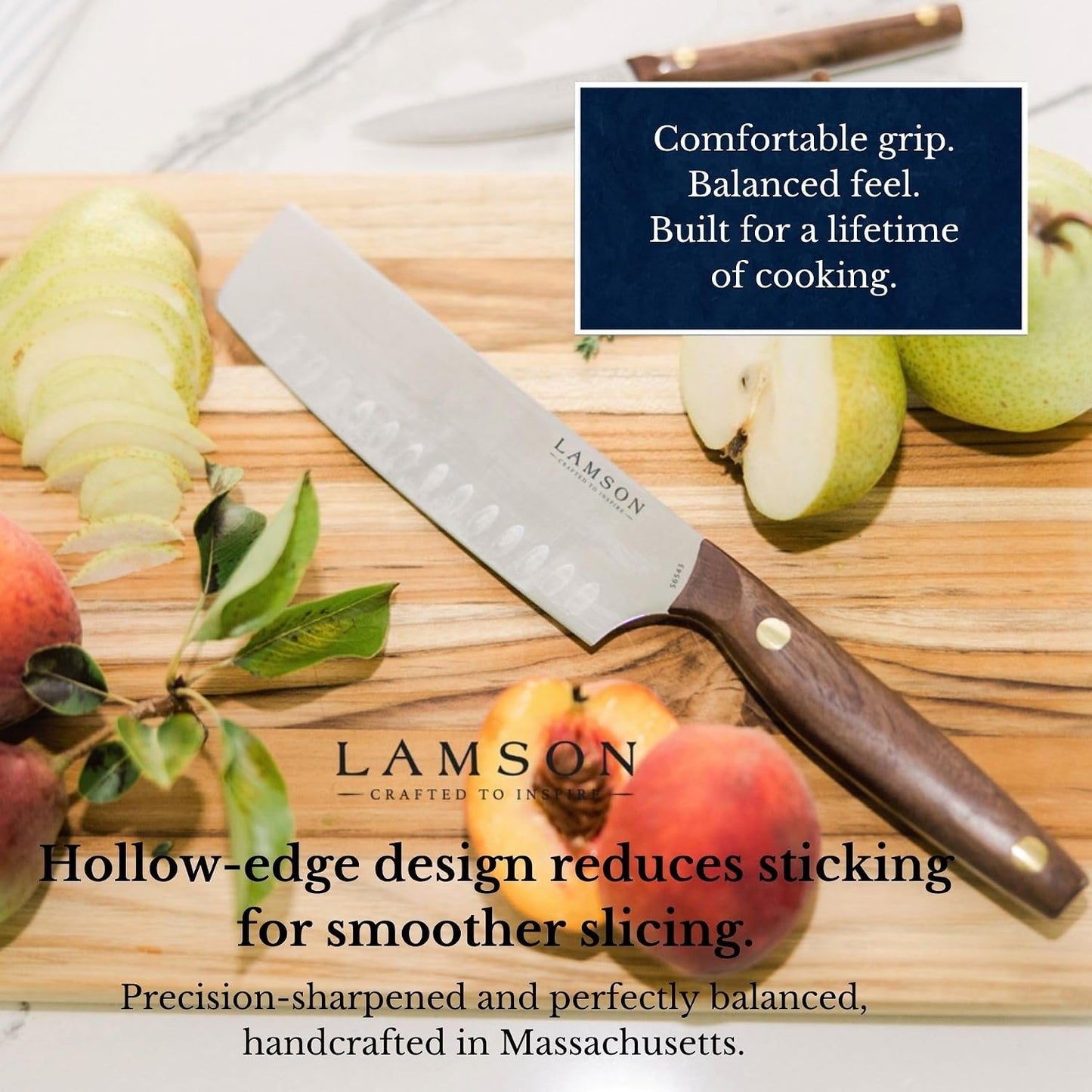 Lamson 7" Vintage Nakiri Knife with Kullenschliff (Hollow) Edge with Walnut Handle
