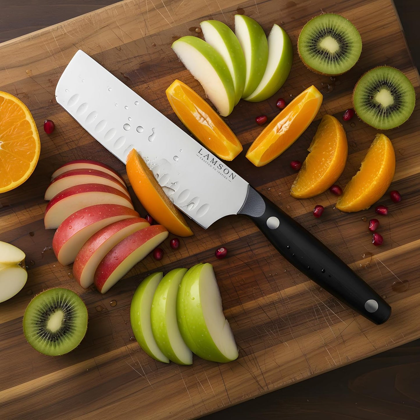 Lamson 7" Vintage Nakiri Knife with Kullenschliff (Hollow) Edge with Walnut Handle