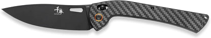 foldable chef's knife, AUS-8 stainless steel with black titanium plating, carbon fiber handle with back clip, portable outdoor folding fruit petty knife