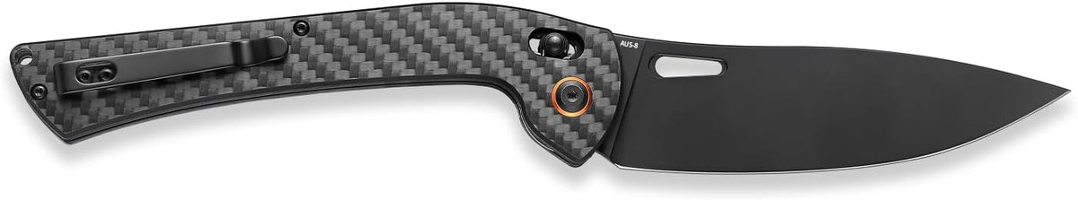 foldable chef's knife, AUS-8 stainless steel with black titanium plating, carbon fiber handle with back clip, portable outdoor folding fruit petty knife