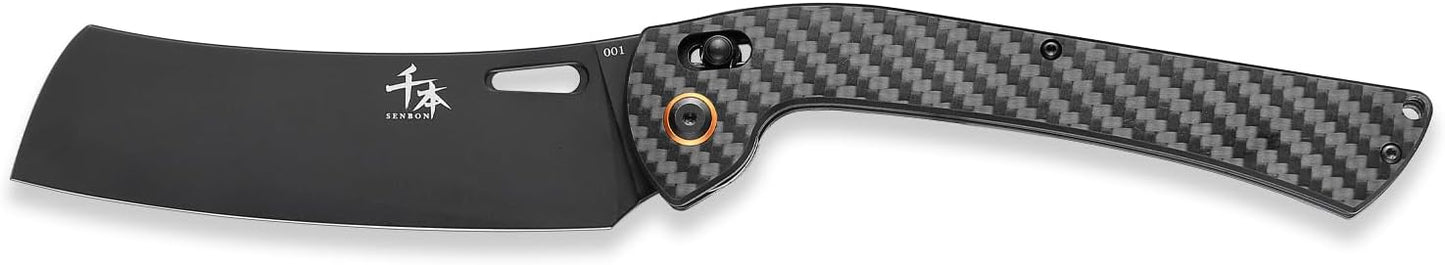 foldable chef's knife, AUS-8 stainless steel with black titanium plating, carbon fiber handle with back clip, portable outdoor folding fruit petty knife
