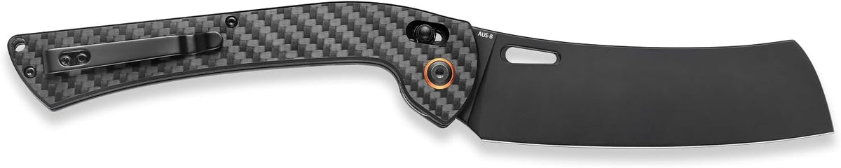 foldable chef's knife, AUS-8 stainless steel with black titanium plating, carbon fiber handle with back clip, portable outdoor folding fruit petty knife