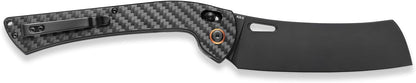 foldable chef's knife, AUS-8 stainless steel with black titanium plating, carbon fiber handle with back clip, portable outdoor folding fruit petty knife