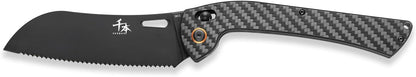 foldable chef's knife, AUS-8 stainless steel with black titanium plating, carbon fiber handle with back clip, portable outdoor folding fruit petty knife