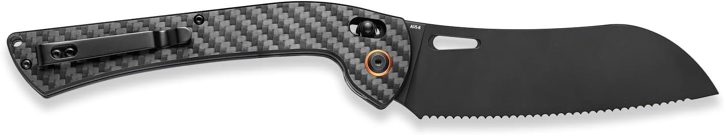 foldable chef's knife, AUS-8 stainless steel with black titanium plating, carbon fiber handle with back clip, portable outdoor folding fruit petty knife