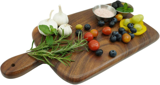 Acacia Wood Cutting Board with Handle, Joint-Free Solid Wood, 15 x 8 In | Single-piece, joint-free acacia wood, reversible, knife-friendly for slicing, chopping, carving, prep, serving & charcuterie