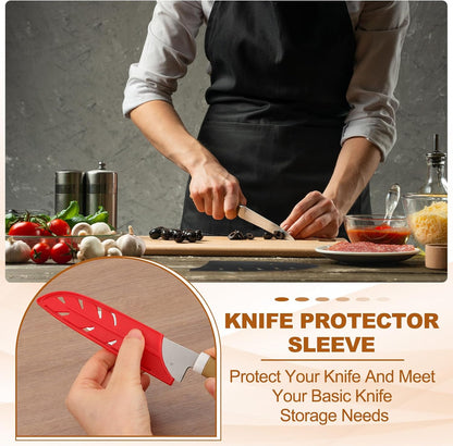 ABS Safety Knife Cover Sleeves for 8" Chef Knife, Universal Chopping Edge Guard Blade Protector Sheath for Kitchen Bar, Red, 19.7cm L, Pack of 4