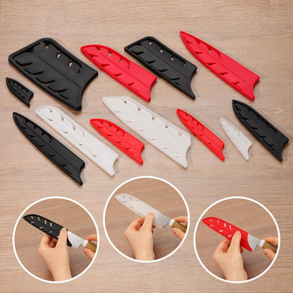 ABS Safety Knife Cover Sleeves for 8" Chef Knife, Universal Chopping Edge Guard Blade Protector Sheath for Kitchen Bar, Red, 19.7cm L, Pack of 4