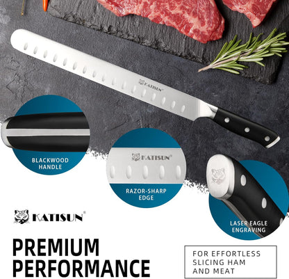 Brisket Knife, 12 Inch Carving & Slicing Knife for Meat Cutting, BBQ, Razor Sharp German Steel, Sheath Included, Ergonomic Handle Design, Grilling Gifts for Men