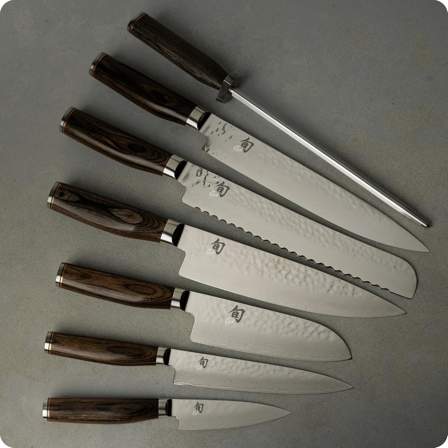 Premier 8 Piece Professional Block Set | Includes 6 Premier Knives, Honing Steel and 11-Slot Bamboo Knife Block, Handcrafted, Pakkawood Handle