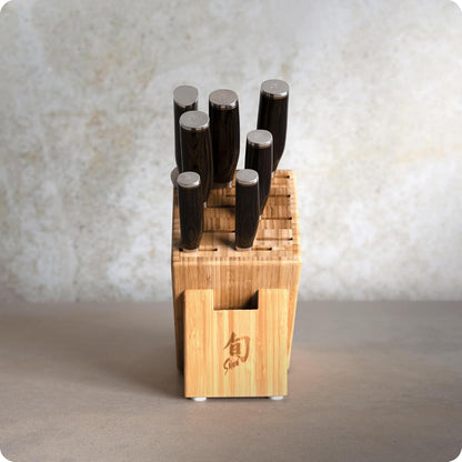 Premier 8 Piece Professional Block Set | Includes 6 Premier Knives, Honing Steel and 11-Slot Bamboo Knife Block, Handcrafted, Pakkawood Handle