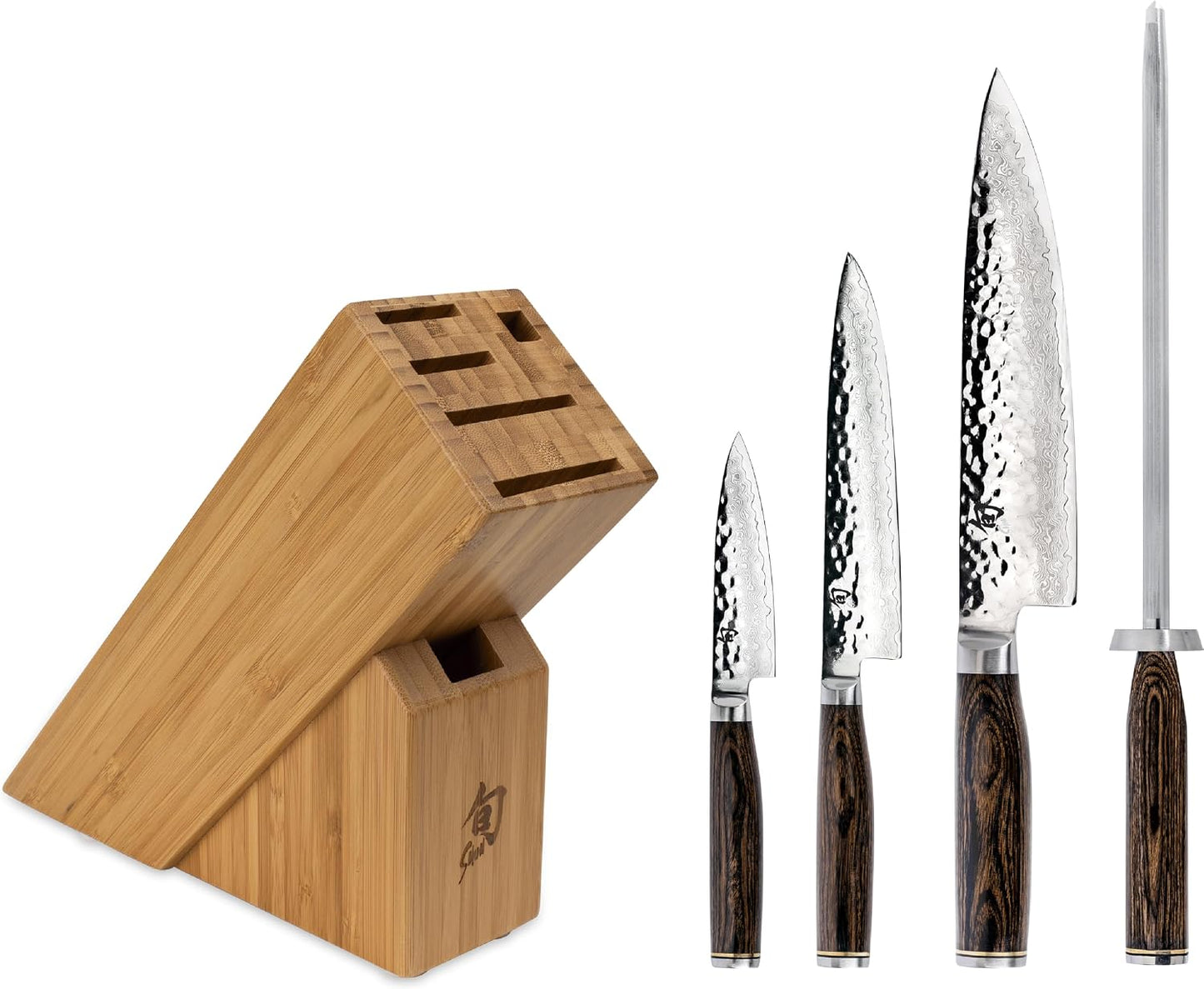 Premier 8 Piece Professional Block Set | Includes 6 Premier Knives, Honing Steel and 11-Slot Bamboo Knife Block, Handcrafted, Pakkawood Handle