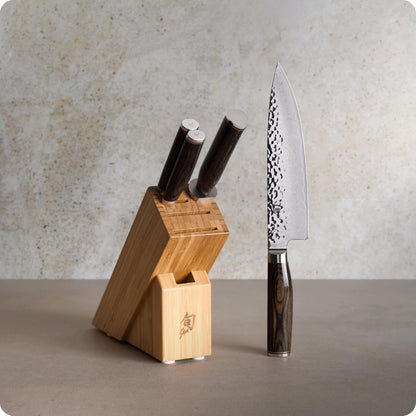 Premier 8 Piece Professional Block Set | Includes 6 Premier Knives, Honing Steel and 11-Slot Bamboo Knife Block, Handcrafted, Pakkawood Handle