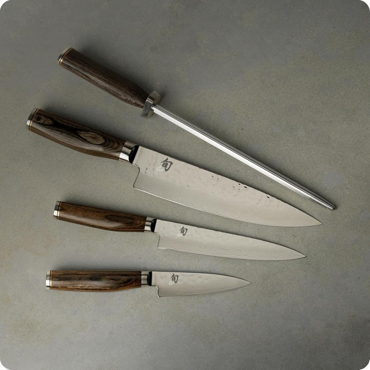 Premier 8 Piece Professional Block Set | Includes 6 Premier Knives, Honing Steel and 11-Slot Bamboo Knife Block, Handcrafted, Pakkawood Handle