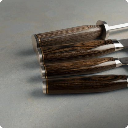 Premier 8 Piece Professional Block Set | Includes 6 Premier Knives, Honing Steel and 11-Slot Bamboo Knife Block, Handcrafted, Pakkawood Handle