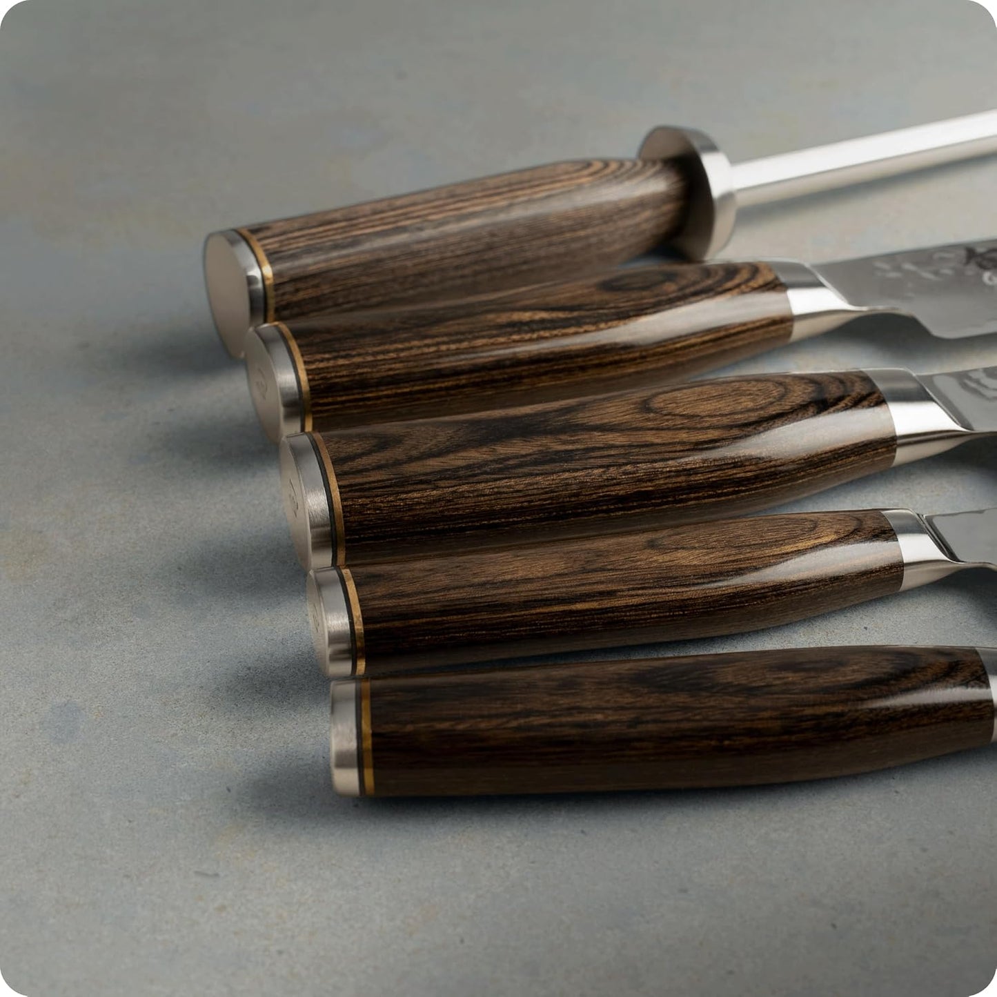 Premier 8 Piece Professional Block Set | Includes 6 Premier Knives, Honing Steel and 11-Slot Bamboo Knife Block, Handcrafted, Pakkawood Handle