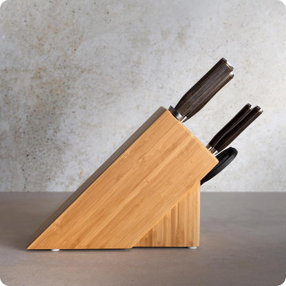 Premier 8 Piece Professional Block Set | Includes 6 Premier Knives, Honing Steel and 11-Slot Bamboo Knife Block, Handcrafted, Pakkawood Handle