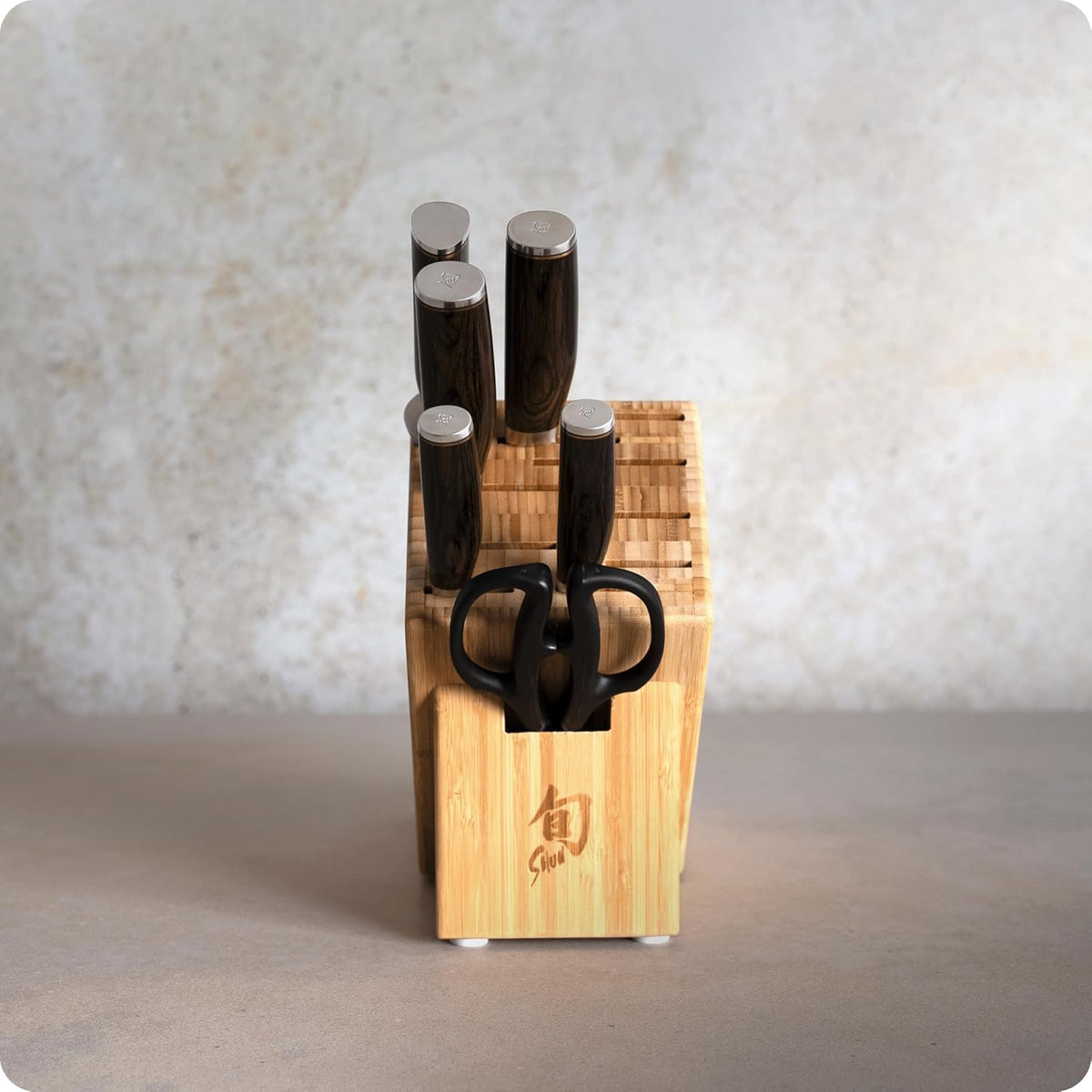 Premier 8 Piece Professional Block Set | Includes 6 Premier Knives, Honing Steel and 11-Slot Bamboo Knife Block, Handcrafted, Pakkawood Handle