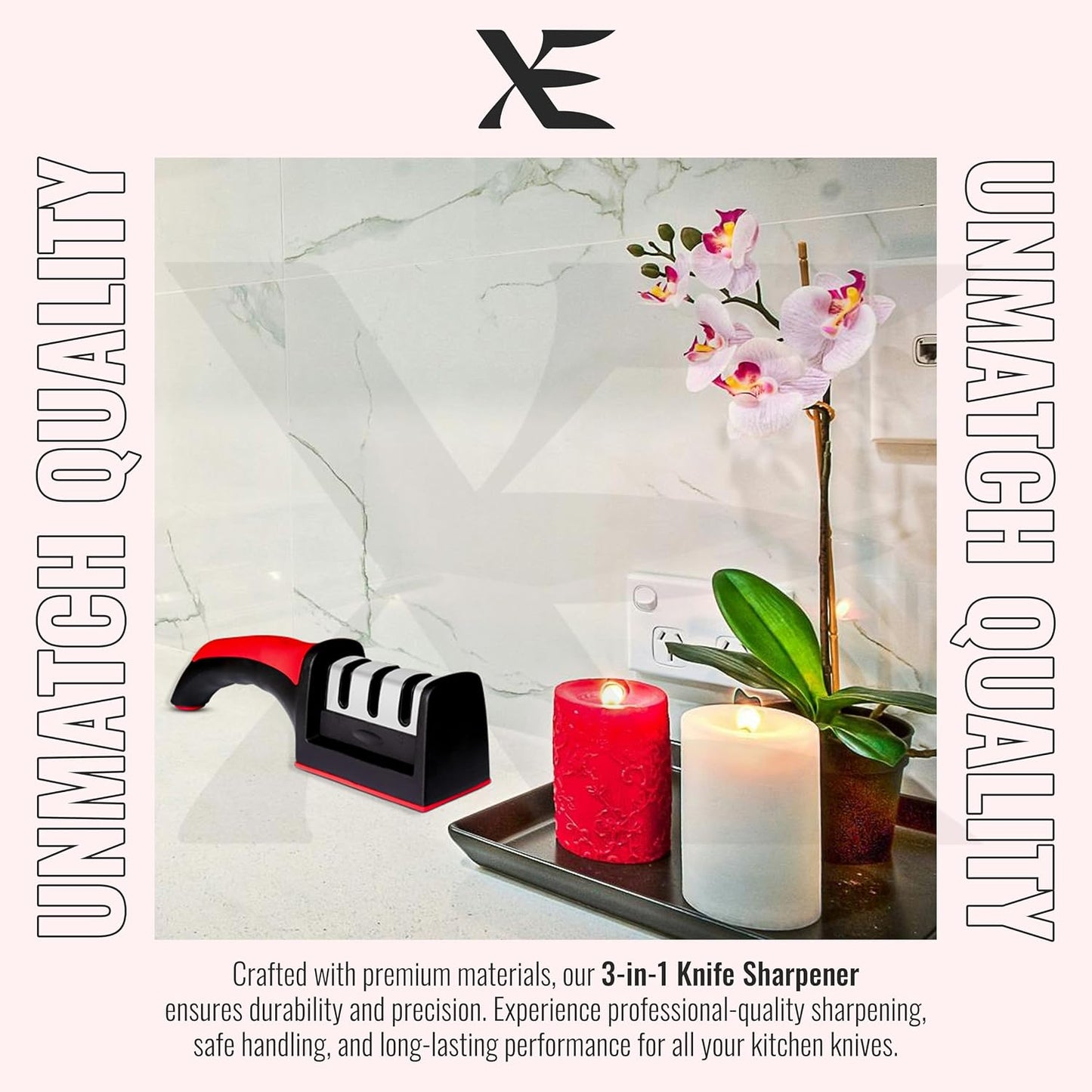 XE Kitchen Knife Sharpener – 3 Stage Manual Knife Sharpeners for Sharpening Home and Restaurant Knives - Ceramic Stone, Tungsten Carbide Plates Knife Sharpener Tool