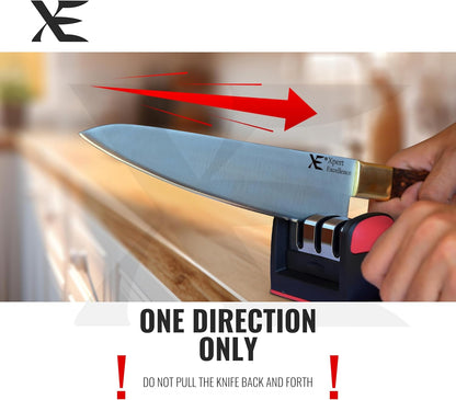 XE Kitchen Knife Sharpener – 3 Stage Manual Knife Sharpeners for Sharpening Home and Restaurant Knives - Ceramic Stone, Tungsten Carbide Plates Knife Sharpener Tool