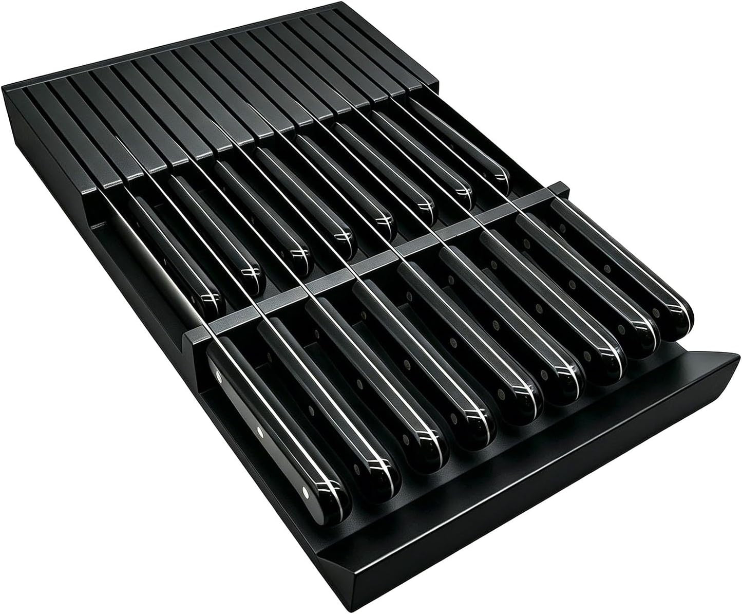 Natural Bamboo In-Drawer Knife Block, 17 Slot Large Capacity Knives Organizer, Upper and Lower Kitchen Steak Knife Storage Rack - Holds 8 Short + 9 Long Knives