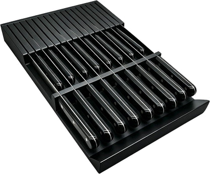 Natural Bamboo In-Drawer Knife Block, 17 Slot Large Capacity Knives Organizer, Upper and Lower Kitchen Steak Knife Storage Rack - Holds 8 Short + 9 Long Knives
