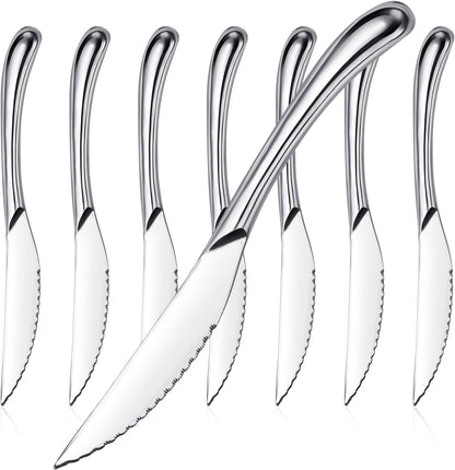 Steak Knives Set of 8, Sharp Serrated Steak Knives with Solid Handle, Premium High Carbon Stainless Steel Steak Knife Set