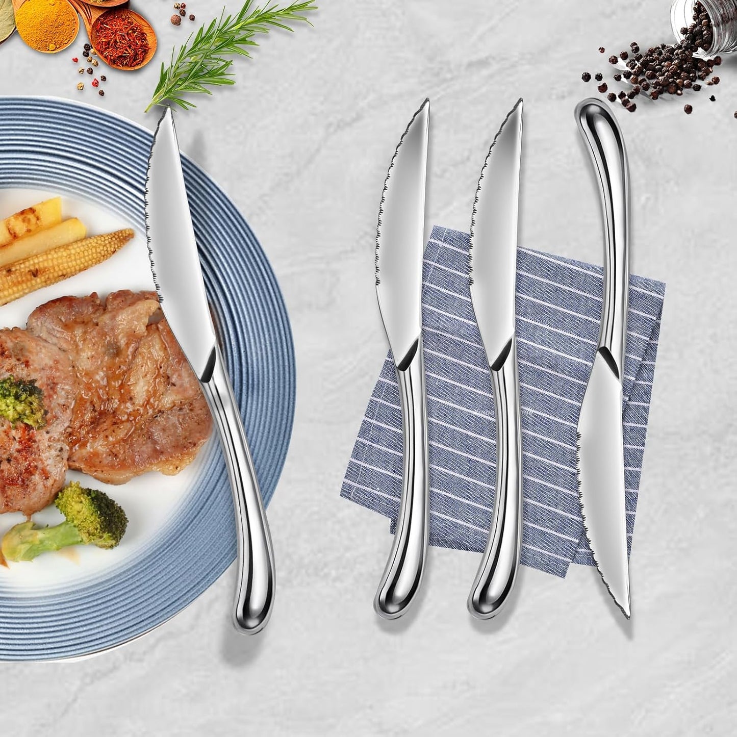 Steak Knives Set of 8, Sharp Serrated Steak Knives with Solid Handle, Premium High Carbon Stainless Steel Steak Knife Set