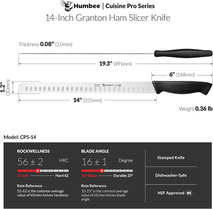 Carving Knife 14-Inch with Razor Sharp Granton Edge for Turkey, Ham, Meat Slicing and Cutting – NSF Certified, German Stainless Steel Blade, Black