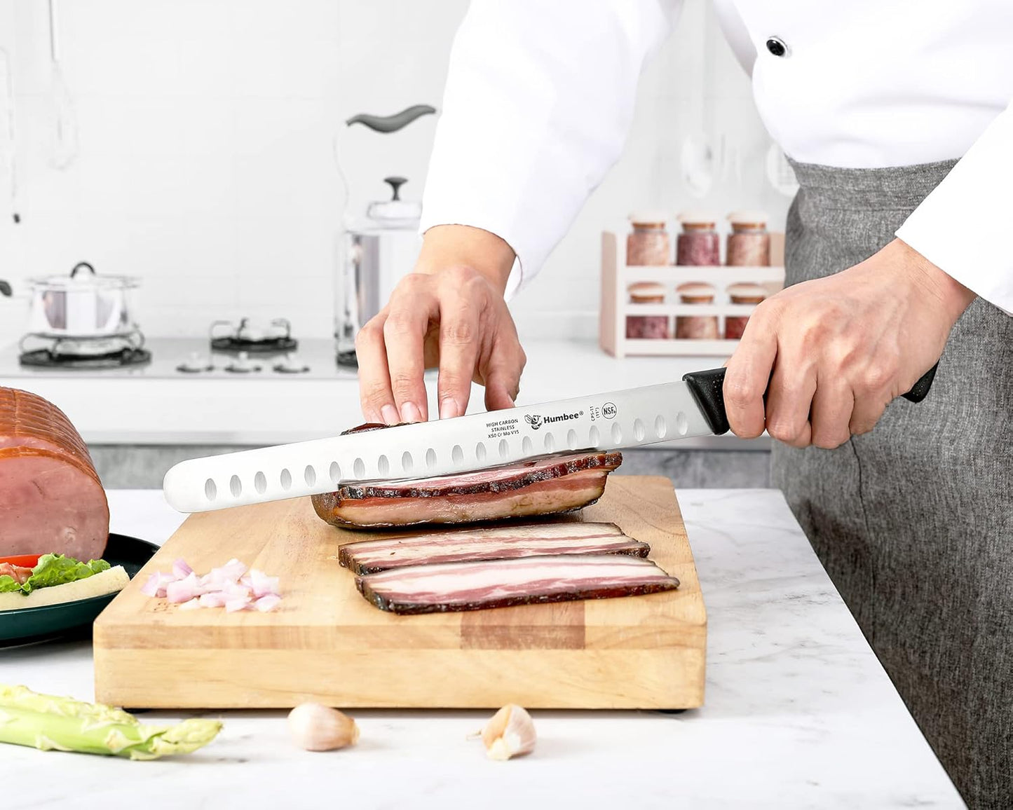 Carving Knife 14-Inch with Razor Sharp Granton Edge for Turkey, Ham, Meat Slicing and Cutting – NSF Certified, German Stainless Steel Blade, Black