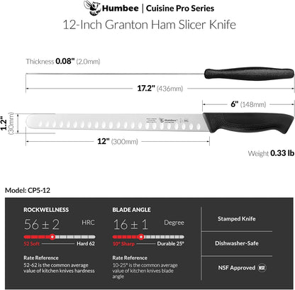 Carving Knife 14-Inch with Razor Sharp Granton Edge for Turkey, Ham, Meat Slicing and Cutting – NSF Certified, German Stainless Steel Blade, Black