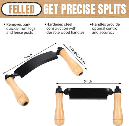2 Pcs 5 Inch Draw Shave Knife Set Draw Shave Knife Straight and Curved Woodworking Debarking Hand Tool Wood Razor Shaving Wood Barking Tool for Men(Straight, Curved)