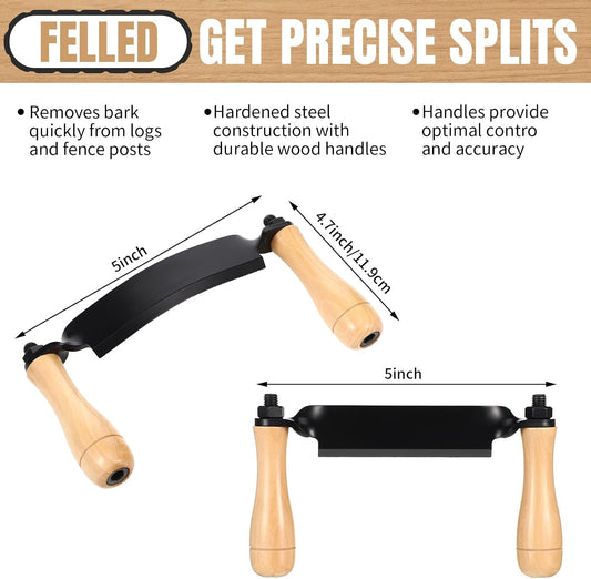 2 Pcs 5 Inch Draw Shave Knife Set Draw Shave Knife Straight and Curved Woodworking Debarking Hand Tool Wood Razor Shaving Wood Barking Tool for Men(Straight, Curved)