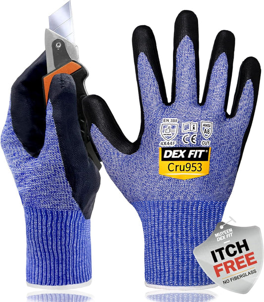 Level A8 Steel Cut Resistant Gloves Cru953, 3D-Comfort Stretchy Fit, Power Grip, Thin, Touch-Screen Compatible, Durable, Machine Washable; Steel Blue M 1 Pair