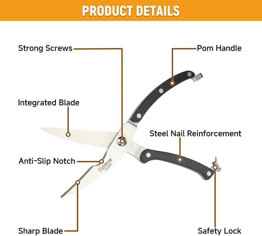 Hoteche 10-Inch Poultry Shears – Heavy Duty Kitchen Shears for Cutting Chicken, Meat & Bones – Stainless Steel Professional Kitchen Scissors with Non-Slip Handle