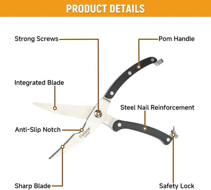 Hoteche 10-Inch Poultry Shears – Heavy Duty Kitchen Shears for Cutting Chicken, Meat & Bones – Stainless Steel Professional Kitchen Scissors with Non-Slip Handle