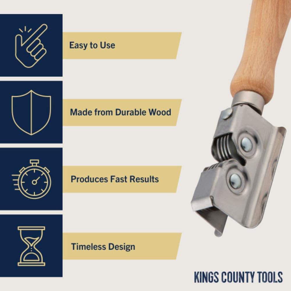Knife Sharpener - Handheld Manual Sharpening Tool for Fixed Blades, Pocketknives, and Kitchen Knives - Blade Sharpener with Rotating Steel Wheel Sharpening Discs and Beech Handle by Kings County Tools