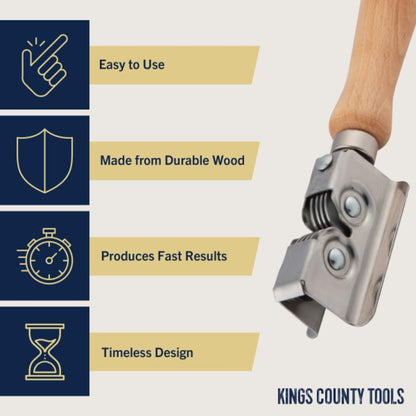 Knife Sharpener - Handheld Manual Sharpening Tool for Fixed Blades, Pocketknives, and Kitchen Knives - Blade Sharpener with Rotating Steel Wheel Sharpening Discs and Beech Handle by Kings County Tools